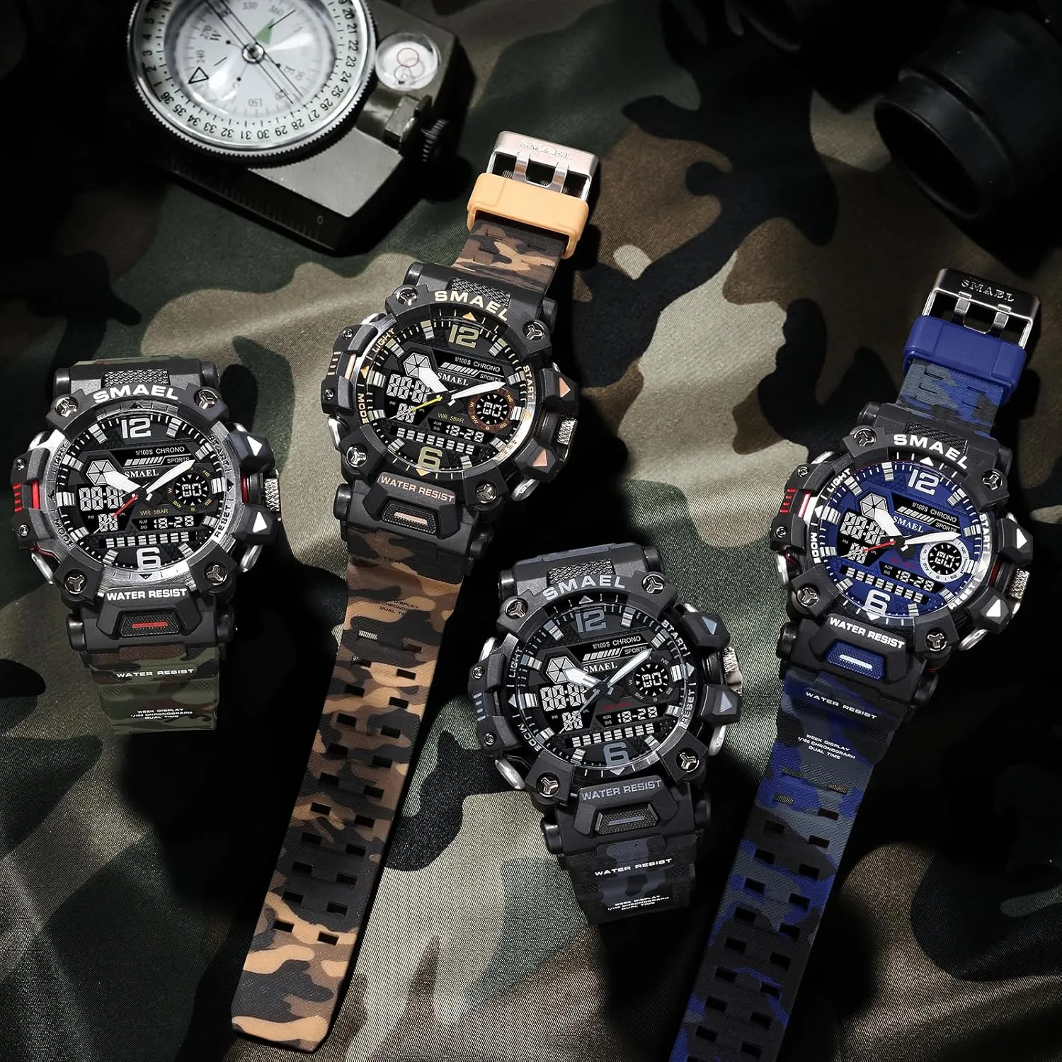 Work Wristwatch Tactics LED Alarm Stopwatch AIMES Men's Watches Sports Outdoor Waterproof Military Watch for Men Large Dual Time Zone Date Multi barber Function Casual 