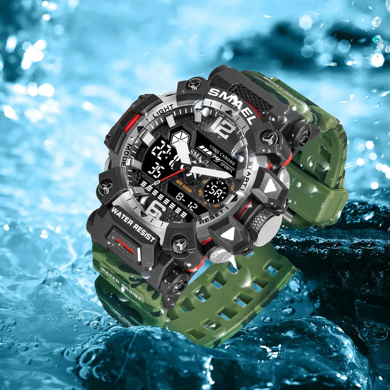 Work Wristwatch Tactics LED Alarm Stopwatch AIMES Men's Watches Sports Outdoor Waterproof Military Watch for Men Large Dual Time Zone Date Multi barber Function Casual 