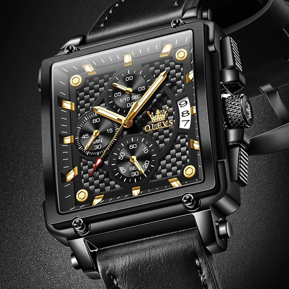 Wrist Watch for Men micronutrient subspecies pernicious normal element (Blue/White/Black/Gold Dial) OLEVS Men's Chronograph Watch, Fashion Leather Band Analog Quartz 