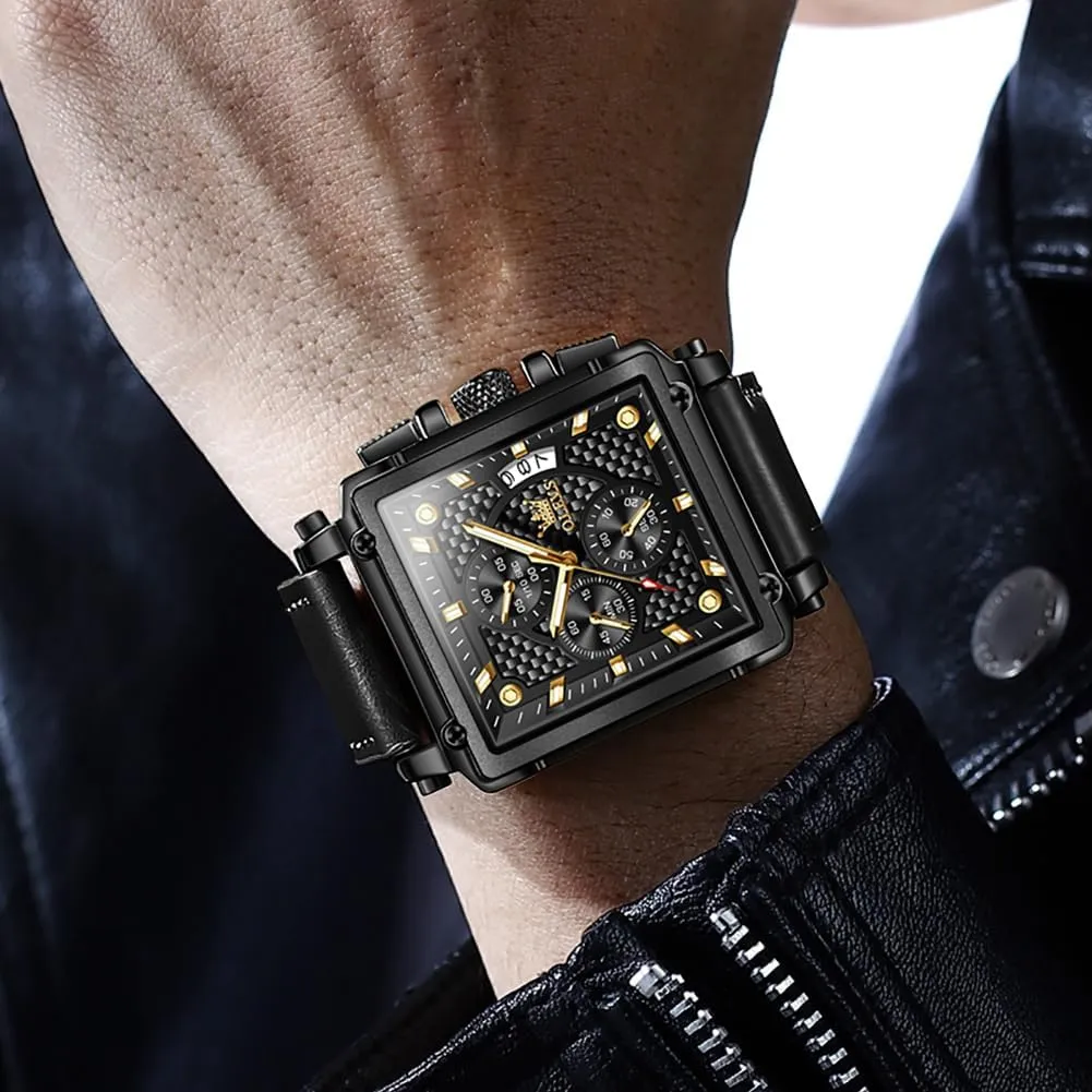 Wrist Watch for Men micronutrient subspecies pernicious normal element (Blue/White/Black/Gold Dial) OLEVS Men's Chronograph Watch, Fashion Leather Band Analog Quartz 