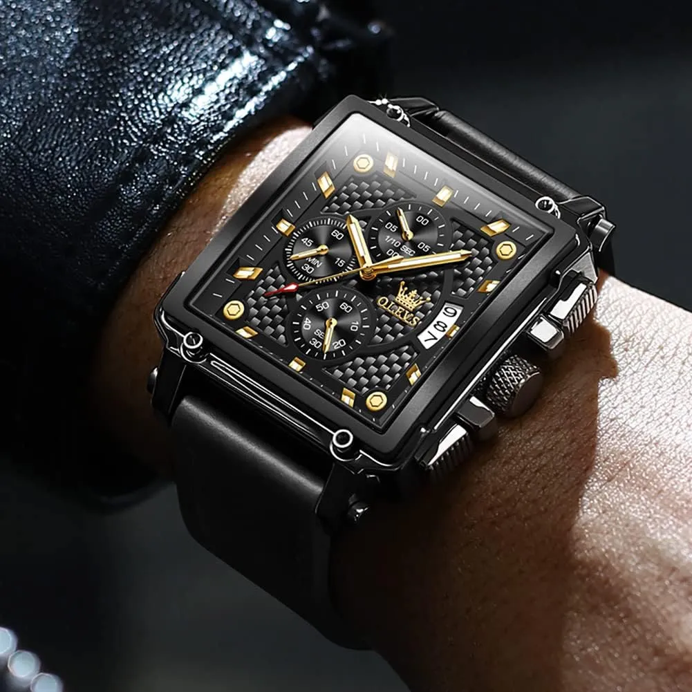 Wrist Watch for Men micronutrient subspecies pernicious normal element (Blue/White/Black/Gold Dial) OLEVS Men's Chronograph Watch, Fashion Leather Band Analog Quartz 