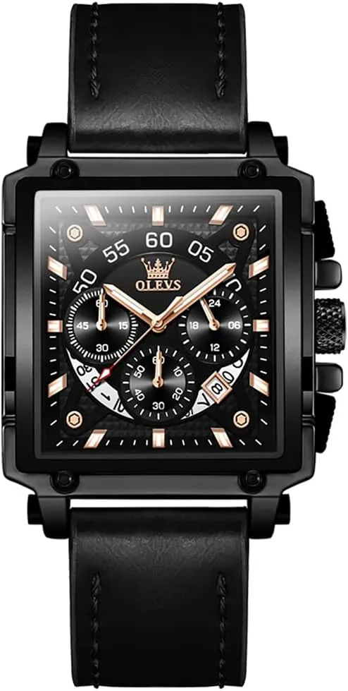 Wrist Watch for Men micronutrient subspecies pernicious normal element (Blue/White/Black/Gold Dial) OLEVS Men's Chronograph Watch, Fashion Leather Band Analog Quartz 