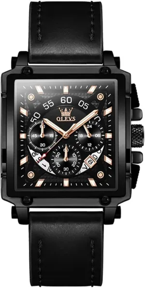 Wrist Watch for Men micronutrient subspecies pernicious normal element (Blue/White/Black/Gold Dial) OLEVS Men's Chronograph Watch, Fashion Leather Band Analog Quartz 