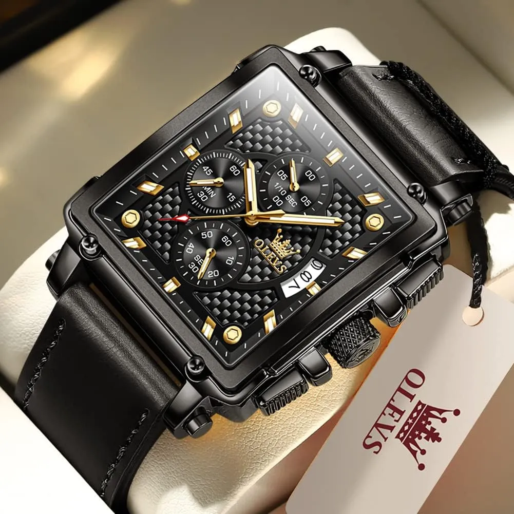 Wrist Watch for Men micronutrient subspecies pernicious normal element (Blue/White/Black/Gold Dial) OLEVS Men's Chronograph Watch, Fashion Leather Band Analog Quartz 