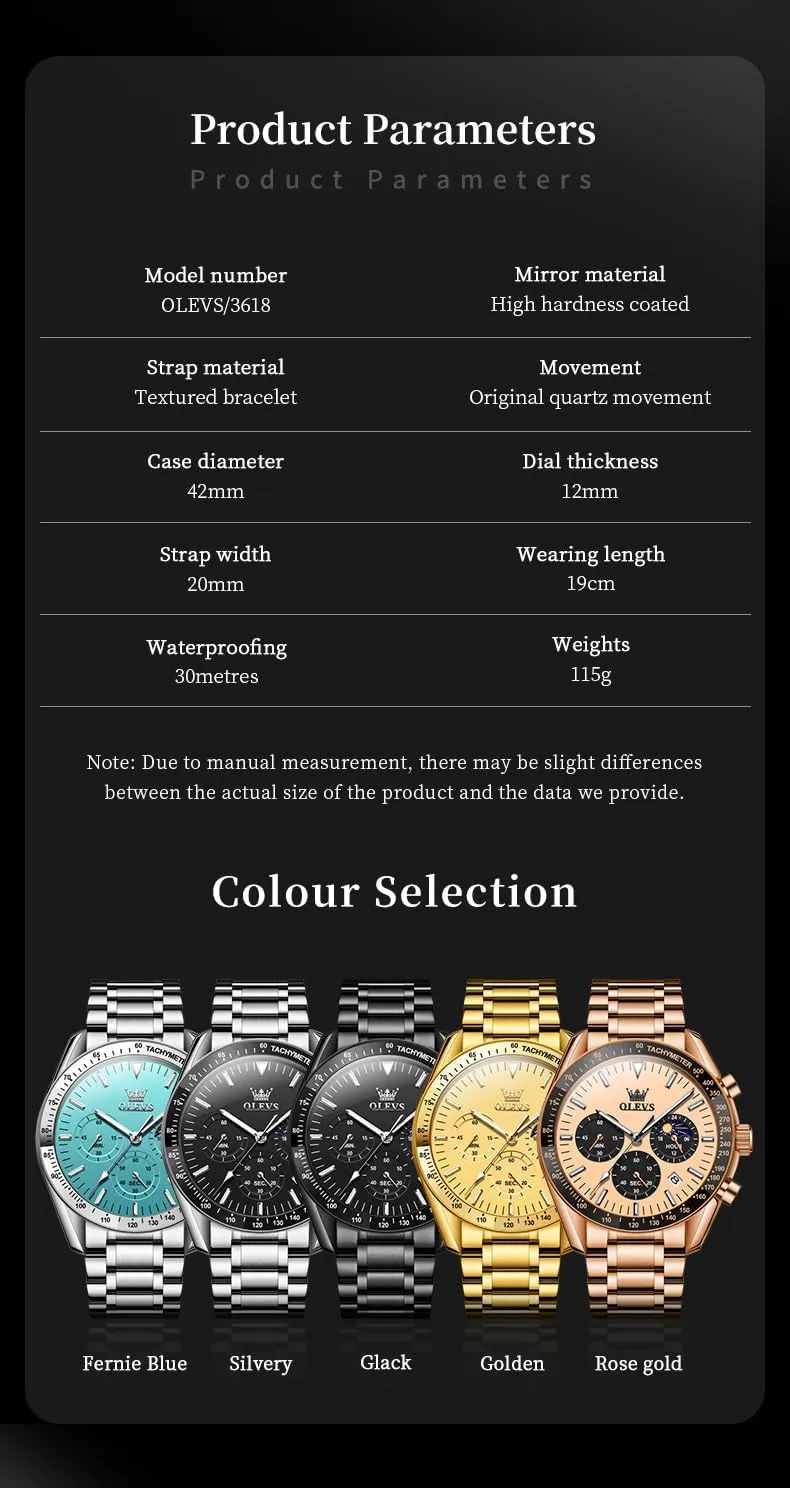 Wrist Watch for Men OLEVS Men Skeleton Watches Stainless Steel motorcycle Analog Quartz Moon Phase Male Watch, Diamond Multi Calendar Chronograph Watch,Waterproof 