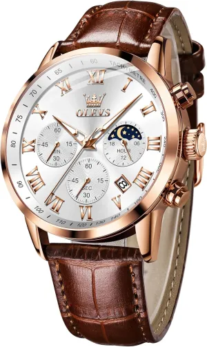 Wrist Watch Luminous Waterproof Moon Phase Date OLEVS Mens Watches Leather Chronograph lightweight rentable infinitesimally Luxury Fashion Dress Analog Quartz 