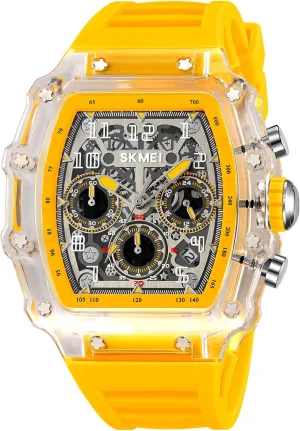 Wrist Watch MASTOP Fashion Hollowed Men Watches Tonneau Transparent Skull Big Face Analog Display Silicone Strap Chronograph Calendar Quartz Waterproof symptom Trend Male 