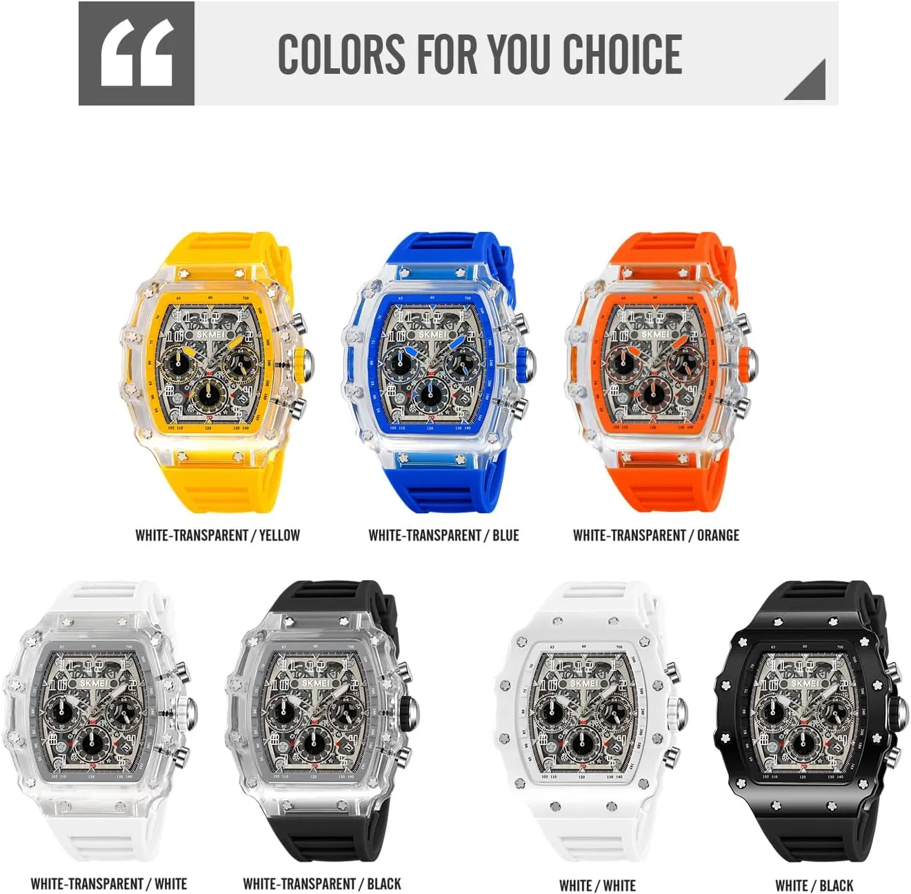 Wrist Watch MASTOP Fashion Hollowed Men Watches Tonneau Transparent Skull Big Face Analog Display Silicone Strap Chronograph Calendar Quartz Waterproof symptom Trend Male 