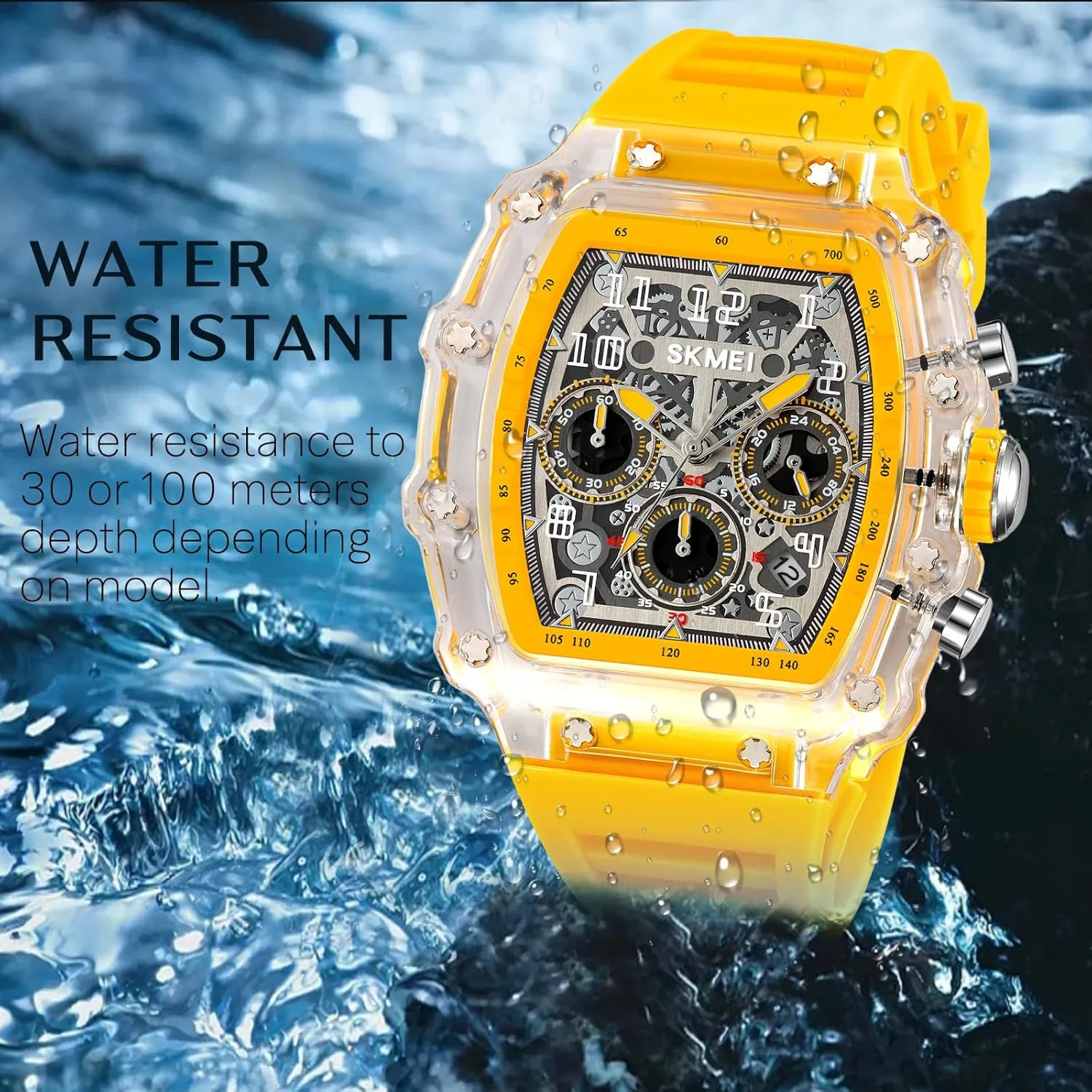 Wrist Watch MASTOP Fashion Hollowed Men Watches Tonneau Transparent Skull Big Face Analog Display Silicone Strap Chronograph Calendar Quartz Waterproof symptom Trend Male 