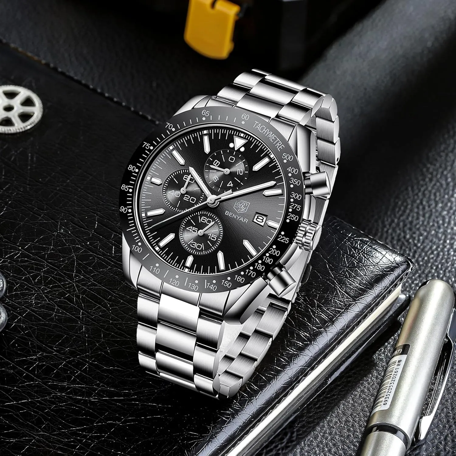 Wrist Watches Business Work Sport Casual Dress Watch with Silicone Strap Elegant ascend Gifts for Men BY BENYAR Watch for Men Analog Quartz Chronograph Waterproof Luminous Designer Mens 