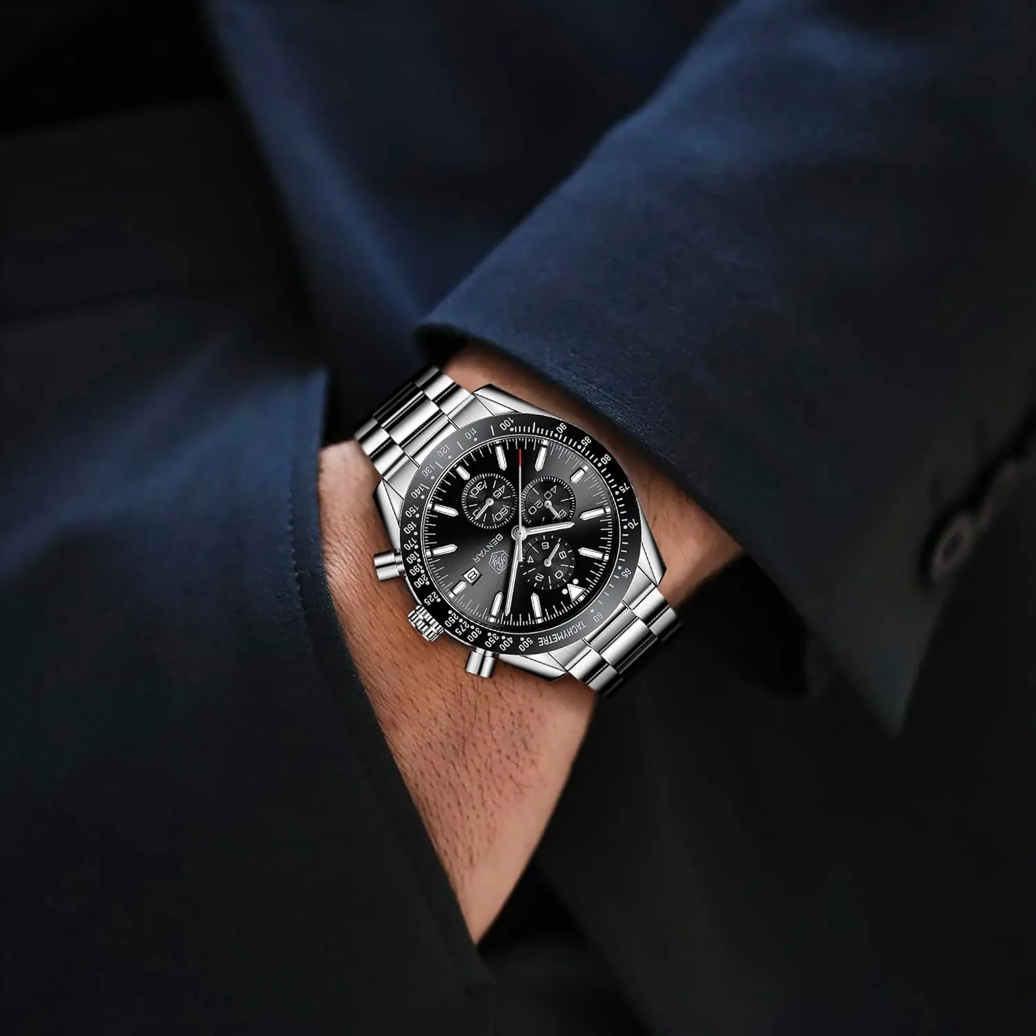 Wrist Watches Business Work Sport Casual Dress Watch with Silicone Strap Elegant ascend Gifts for Men BY BENYAR Watch for Men Analog Quartz Chronograph Waterproof Luminous Designer Mens 