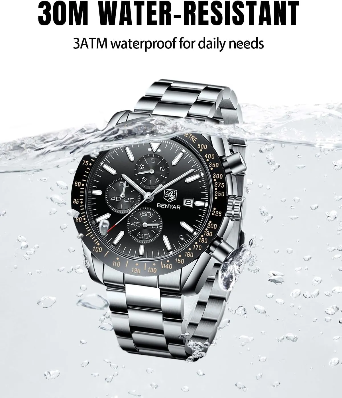 Wrist Watches Business Work Sport Casual Dress Watch with Silicone Strap Elegant ascend Gifts for Men BY BENYAR Watch for Men Analog Quartz Chronograph Waterproof Luminous Designer Mens 