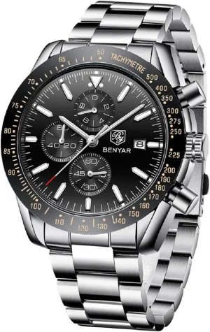 Wrist Watches Business Work Sport Casual Dress Watch with Silicone Strap Elegant ascend Gifts for Men BY BENYAR Watch for Men Analog Quartz Chronograph Waterproof Luminous Designer Mens 