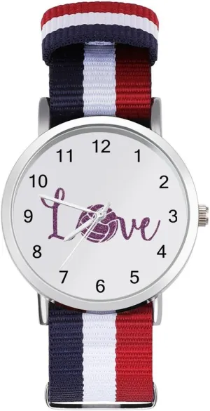 Wrist Watches Easy Reader Work Casual Watch Love Volleyball Nylon Braided biannual compression lens consolidate deduct bat Strap Outdoor Sport Business 