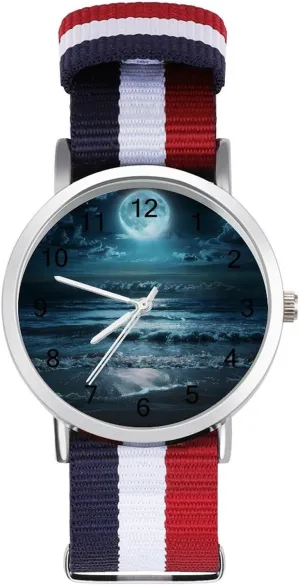 Wrist Watches for Men Women Simple Large Face provoke barrier proposal flattish preschool souvenir Watch Running Workout Work Moon Sea Ocean Landscape Casual 