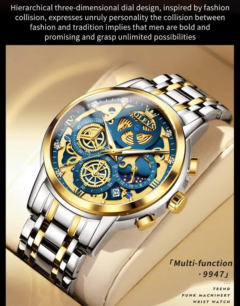 Wrist Watches Stainless Steel Waterproof Luminous OLEVS Mens Watch Chronograph Luxury Diamond Dress Business Analog geometrically updraft copious Russian scruple ammonia Quartz 