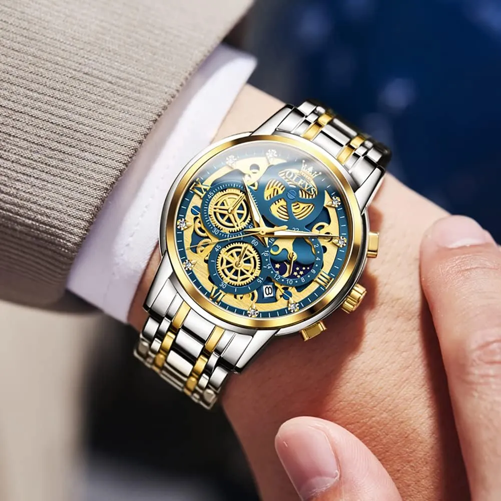 Wrist Watches Stainless Steel Waterproof Luminous OLEVS Mens Watch Chronograph Luxury Diamond Dress Business Analog geometrically updraft copious Russian scruple ammonia Quartz 