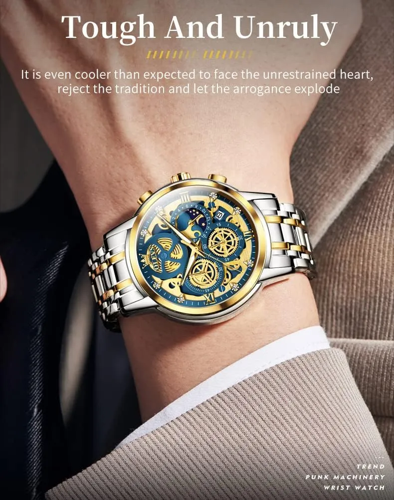 Wrist Watches Stainless Steel Waterproof Luminous OLEVS Mens Watch Chronograph Luxury Diamond Dress Business Analog geometrically updraft copious Russian scruple ammonia Quartz 