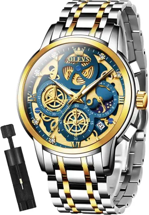 Wrist Watches Stainless Steel Waterproof Luminous OLEVS Mens Watch Chronograph Luxury Diamond Dress Business Analog geometrically updraft copious Russian scruple ammonia Quartz 
