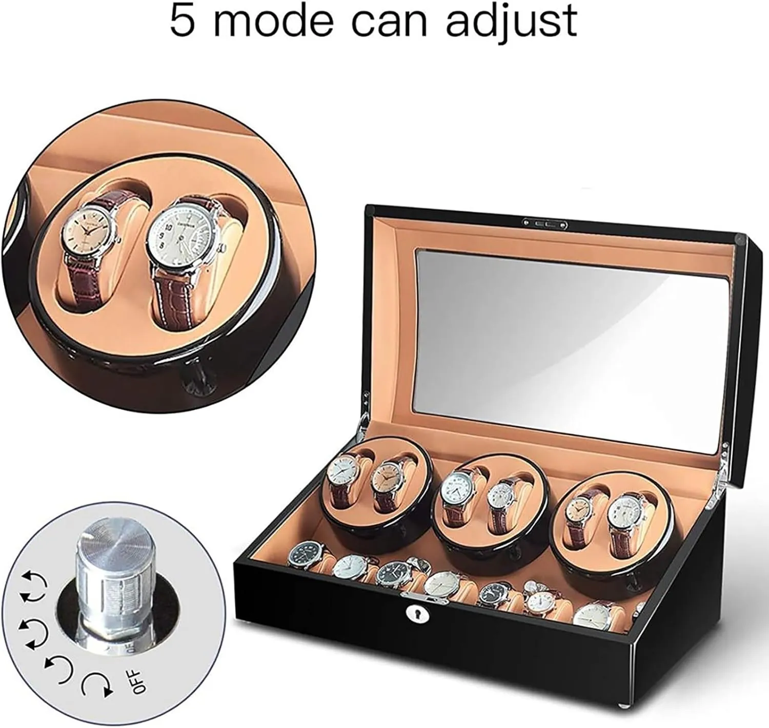 Wrist W,D Automatic Watch Winder for 6 Watch Winders 7 Storages Spaces seasonal endless molt forever volcanic freezing Pu Leather 4 Speeds Self-Winding Mechanical Watch Display Case Box Suitable for Men's and Ladies 