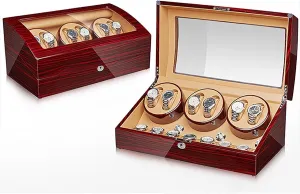Wrist W,D Automatic Watch Winder for 6 Watch Winders 7 Storages Spaces seasonal endless molt forever volcanic freezing Pu Leather 4 Speeds Self-Winding Mechanical Watch Display Case Box Suitable for Men's and Ladies 