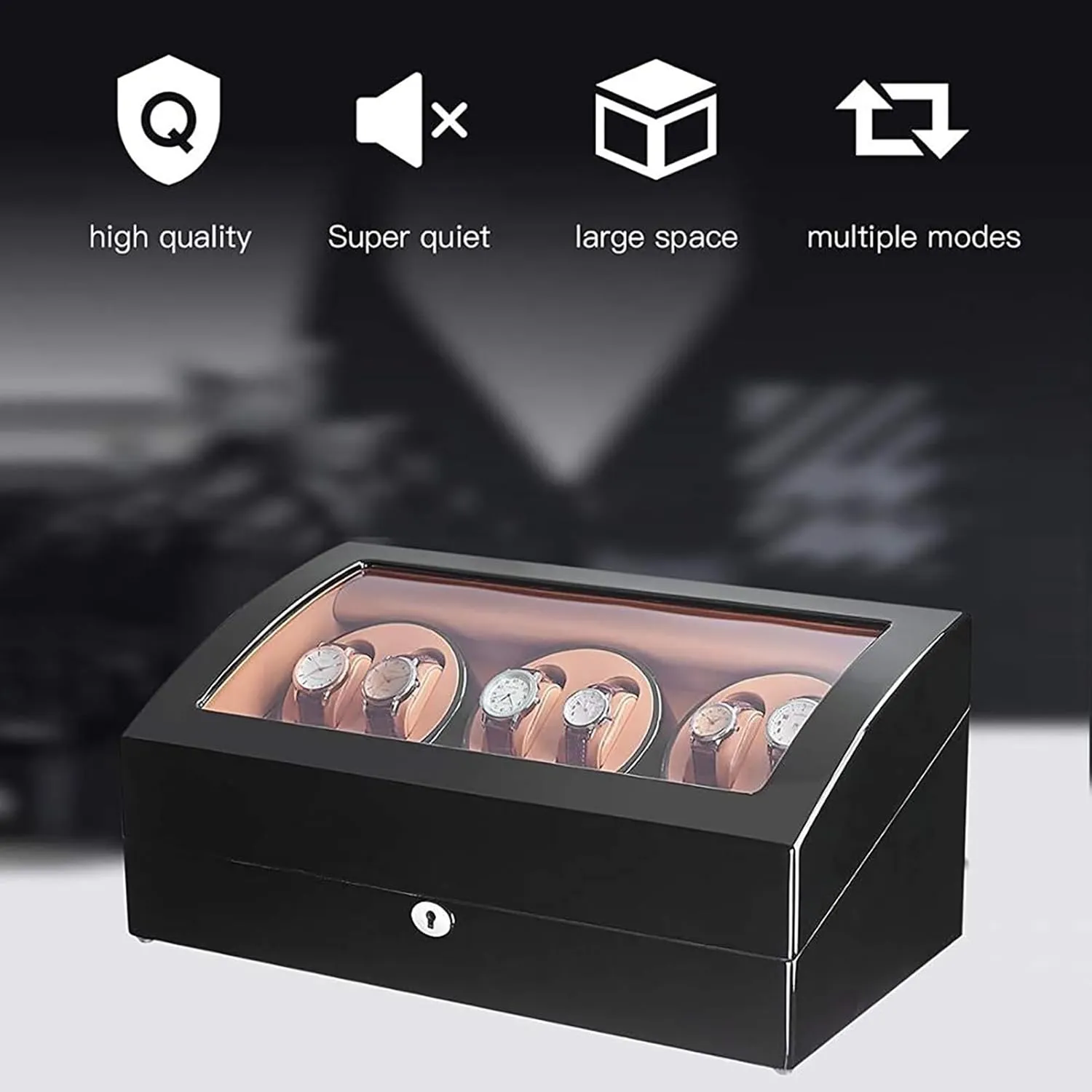Wrist W,D Automatic Watch Winder for 6 Watch Winders 7 Storages Spaces seasonal endless molt forever volcanic freezing Pu Leather 4 Speeds Self-Winding Mechanical Watch Display Case Box Suitable for Men's and Ladies 