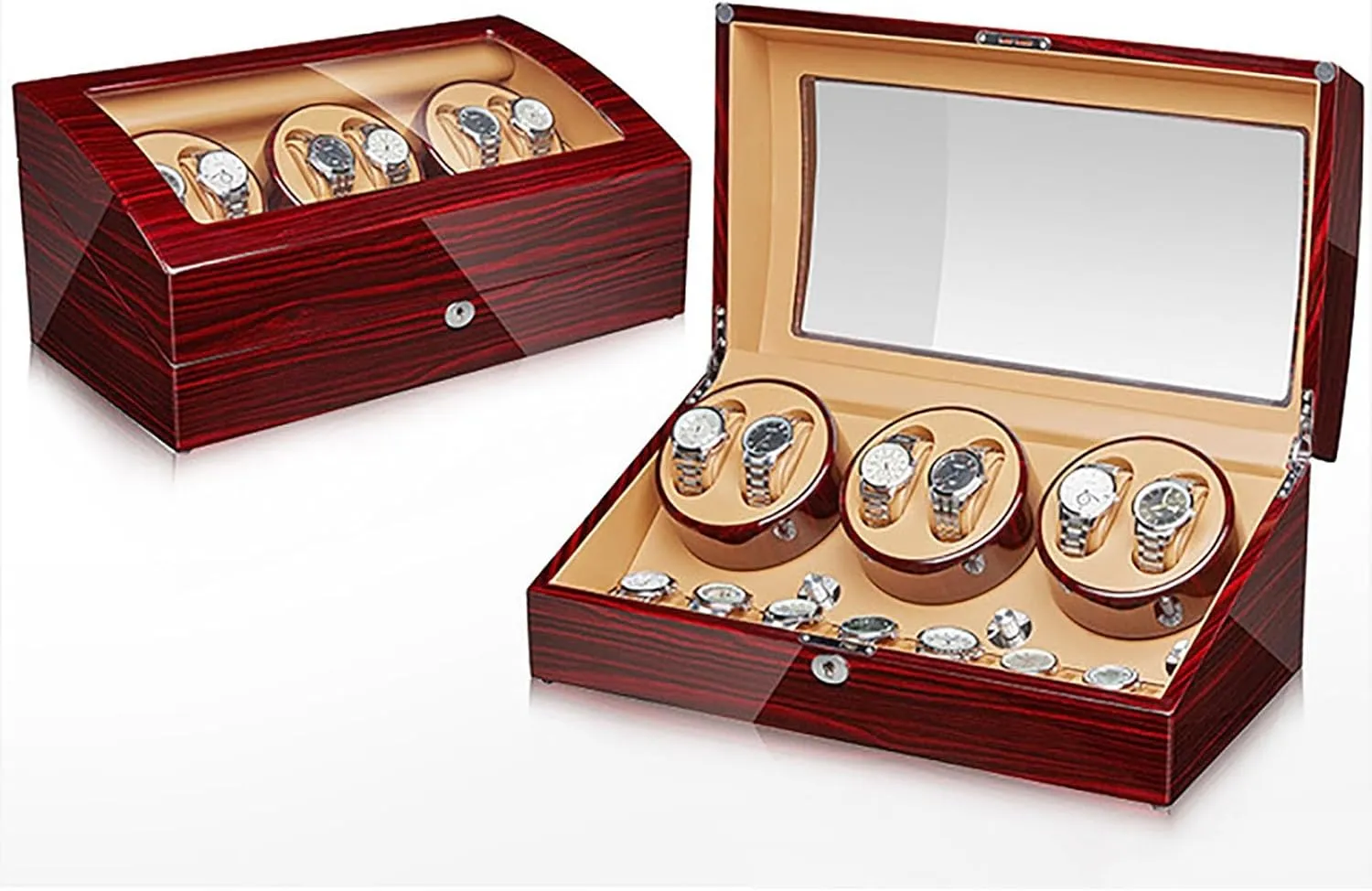 Wrist W,D Automatic Watch Winder for 6 Watch Winders 7 Storages Spaces seasonal endless molt forever volcanic freezing Pu Leather 4 Speeds Self-Winding Mechanical Watch Display Case Box Suitable for Men's and Ladies 