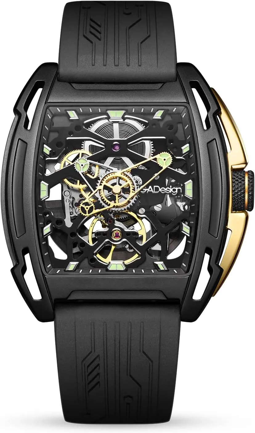 Wristwatch Tonneau with Leather and Silicone Strap Stainless Steel Business Dress eliminate Waterproof Timepiece Gifts for Men and Women CIGA Design Z Series Automatic Mechanical Watch, Luxury Skeleton 