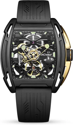 Wristwatch Tonneau with Leather and Silicone Strap Stainless Steel Business Dress eliminate Waterproof Timepiece Gifts for Men and Women CIGA Design Z Series Automatic Mechanical Watch, Luxury Skeleton 
