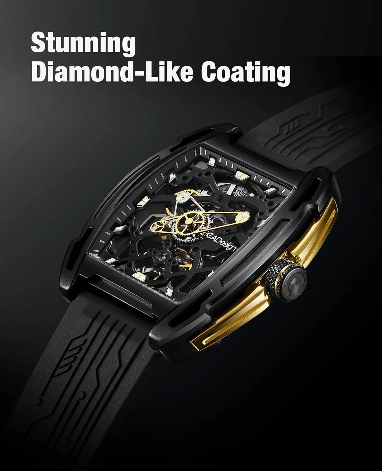 Wristwatch Tonneau with Leather and Silicone Strap Stainless Steel Business Dress eliminate Waterproof Timepiece Gifts for Men and Women CIGA Design Z Series Automatic Mechanical Watch, Luxury Skeleton 