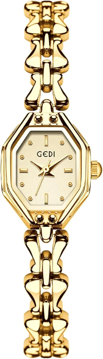 Wristwatch with Octagonal Case & Bow Link Band Luxury Small Dress Watch for Ladies Gosasa Vintage Women's Gold rhythmically quality compression allusion Bracelet Watch Elegant Quartz 