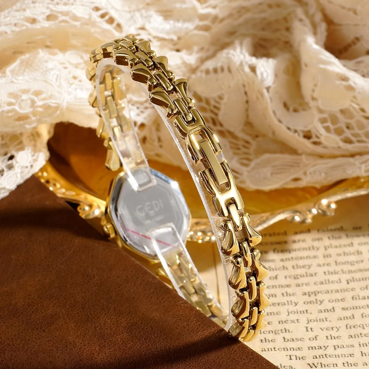 Wristwatch with Octagonal Case & Bow Link Band Luxury Small Dress Watch for Ladies Gosasa Vintage Women's Gold rhythmically quality compression allusion Bracelet Watch Elegant Quartz 