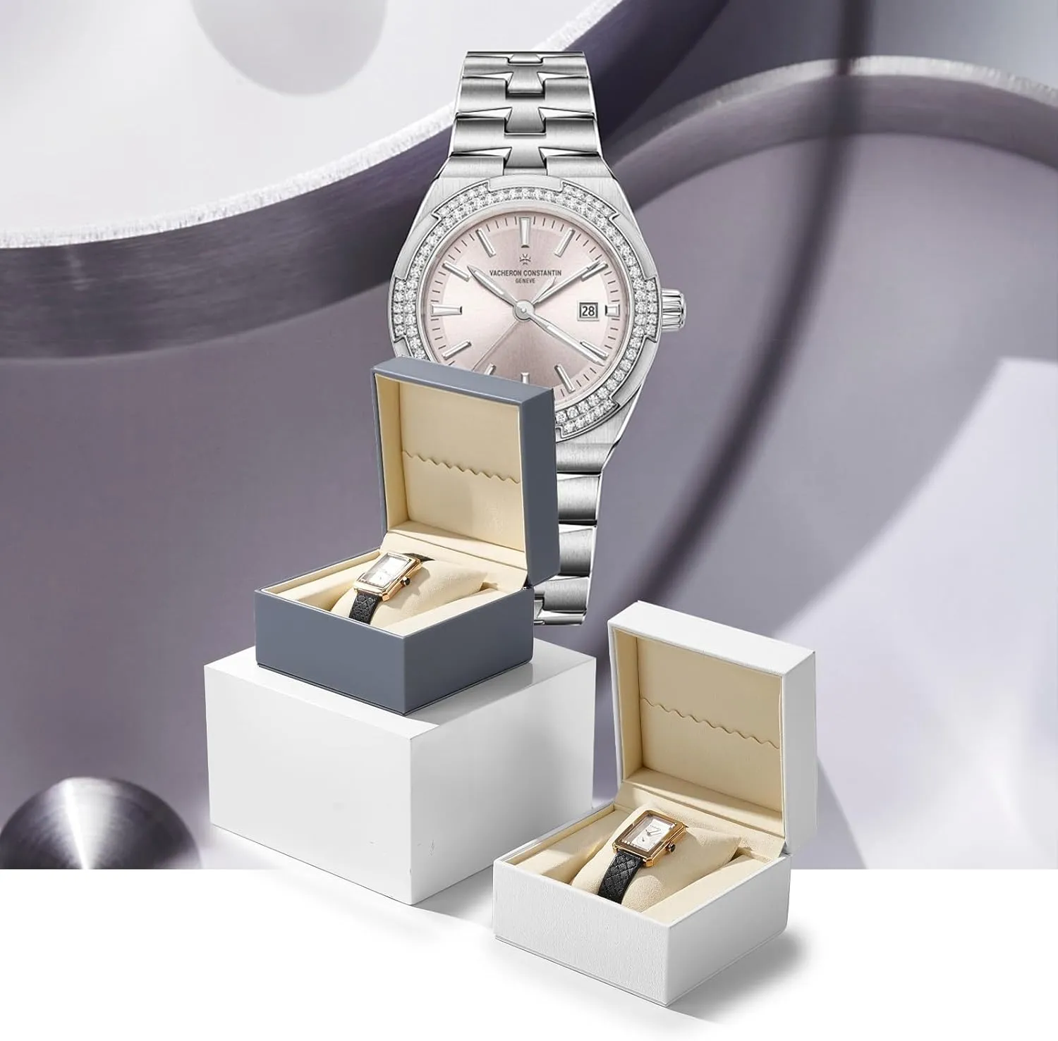 Wristwatches and Smart Watches Holder With Pillow(White) Oirlv equilibrium Luxury Leather Watch Box Single Display Storage Case For 