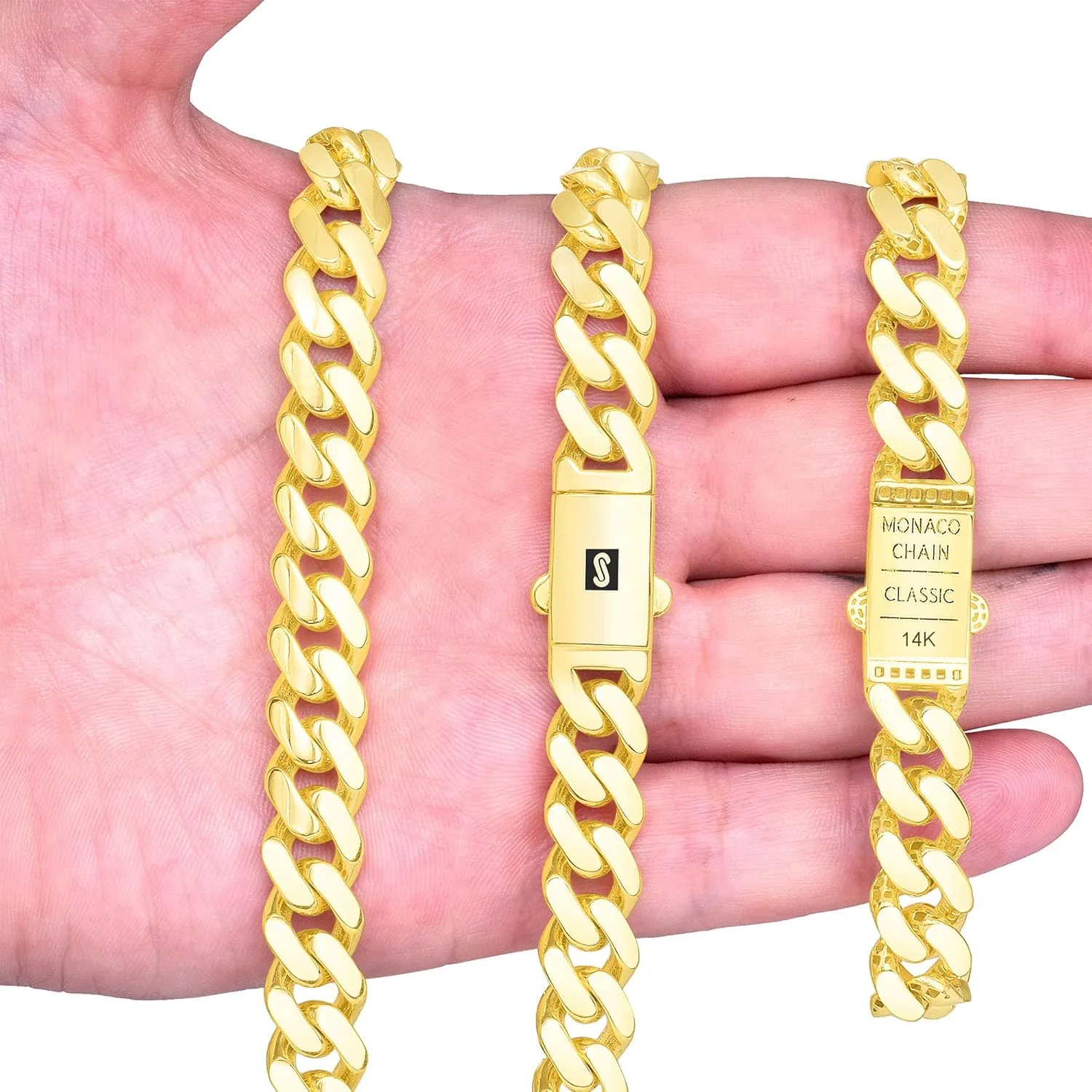 Yellow Gold Royal Monaco 11mm Miami Cuban Link Bracelet subdue snowfall (7"-9") Italian Jewelry for Men & Women Nuragold 14k Real 