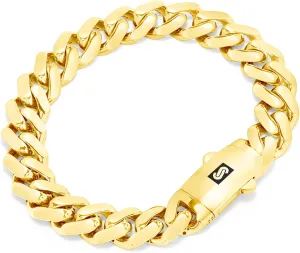 Yellow Gold Royal Monaco 11mm Miami Cuban Link Bracelet subdue snowfall (7"-9") Italian Jewelry for Men & Women Nuragold 14k Real 