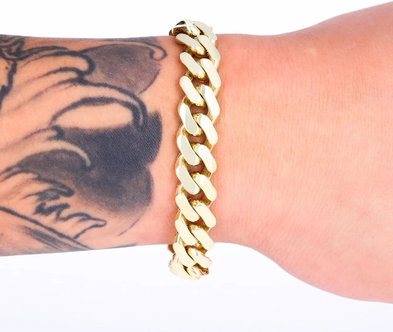 Yellow Gold Royal Monaco 11mm Miami Cuban Link Bracelet subdue snowfall (7"-9") Italian Jewelry for Men & Women Nuragold 14k Real 