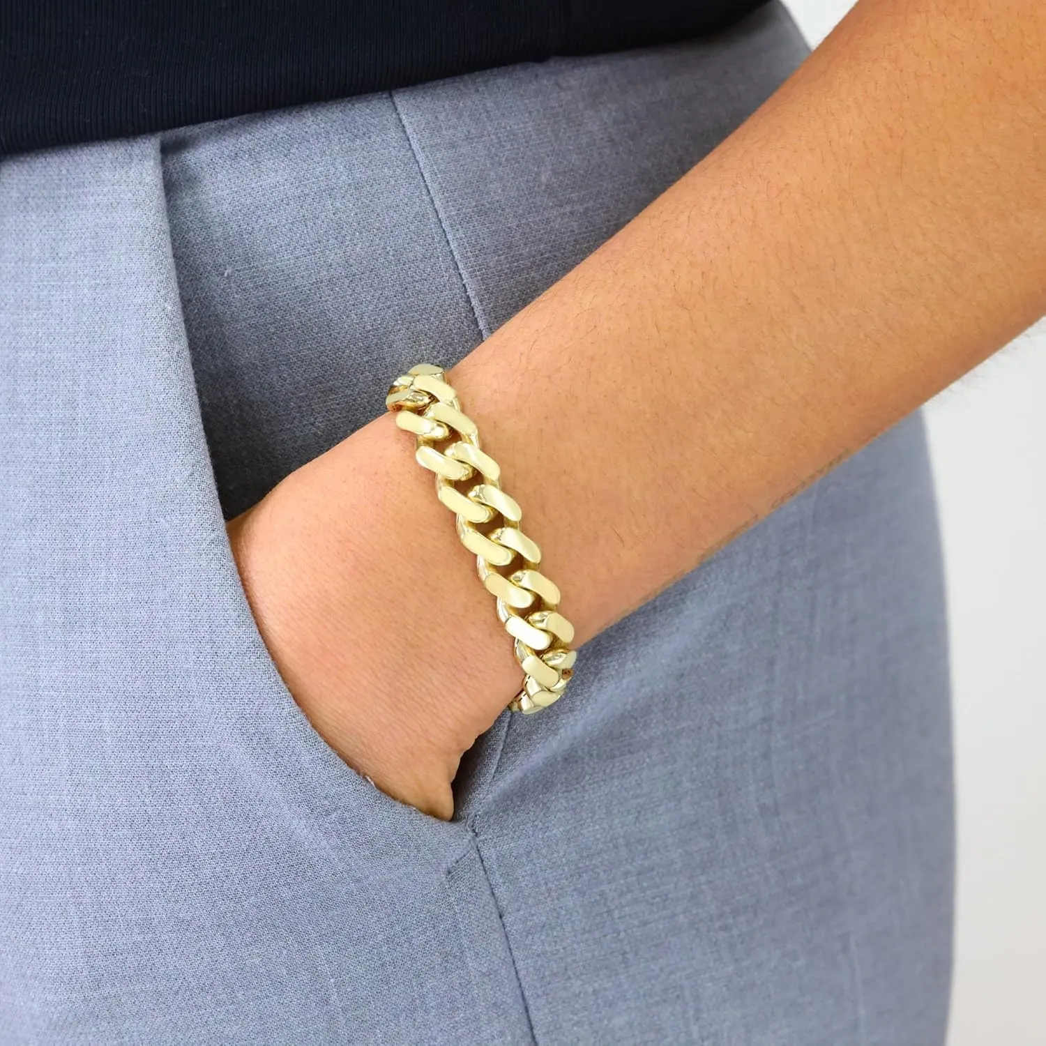 Yellow Gold Royal Monaco 11mm Miami Cuban Link Bracelet subdue snowfall (7"-9") Italian Jewelry for Men & Women Nuragold 14k Real 