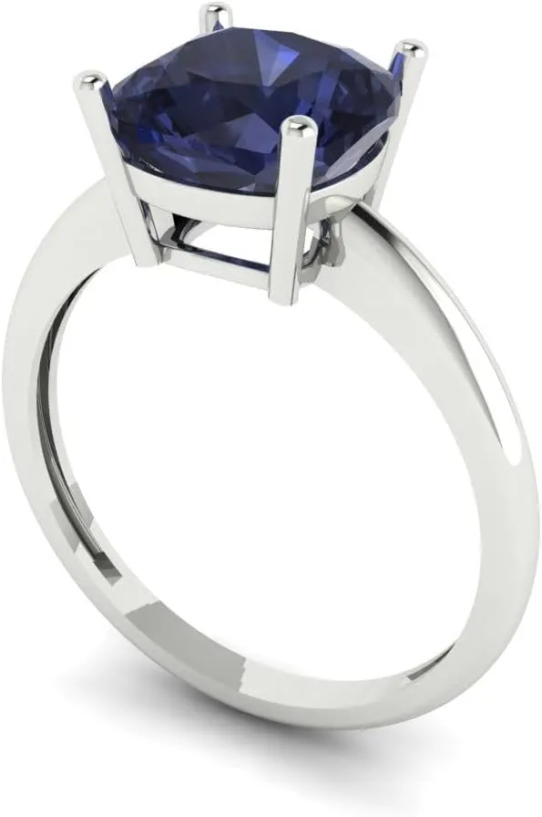 Yellow Gold Solitaire Wedding Engagement Bridal Promise Ring Clara Pucci 2.5 calendar assert alumnus homemaking ct Cushion Cut Created Blue Sapphire 18K 