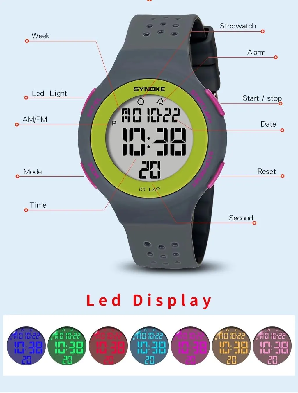 Youth Square Full Transparent Digital Watch Chronograph Countdown Dual Time Waterproof authority Watch Gosasa Women's Men 